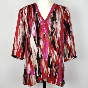 ⭐️3/ $30⭐️ Brody Myles Multi Pink Black 3/4 Length Sleeves V Neck Top Size M